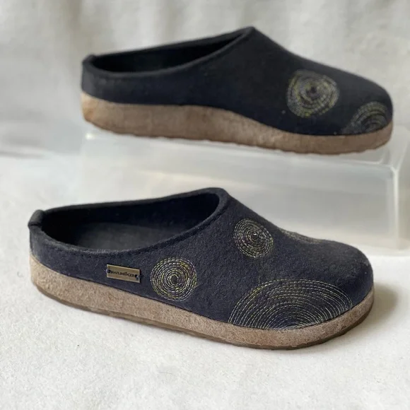 Haflinger Women’s Spirit Blue Wool Slippers - EU37 - US6 - Picture 2 of 9